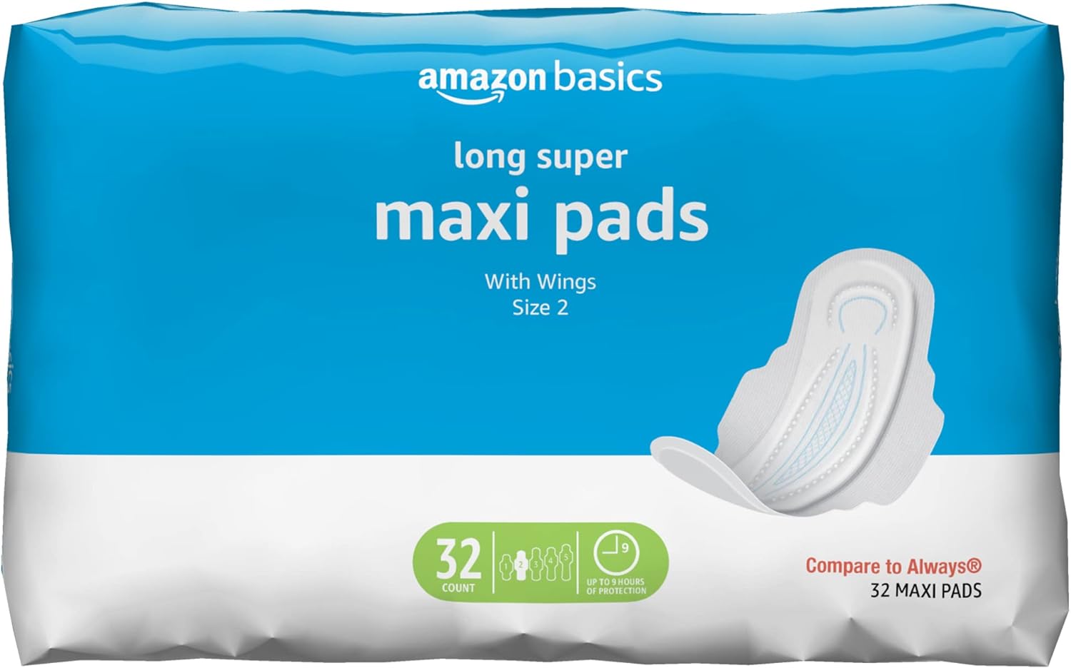 Amazon Basics Thick Maxi Pads with Flexi-Wings, best pads for heavy flow