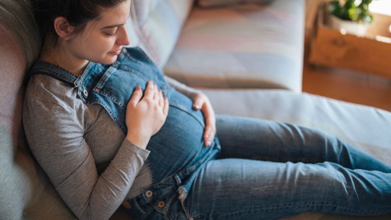 Happy young pregnant woman expecting her child.