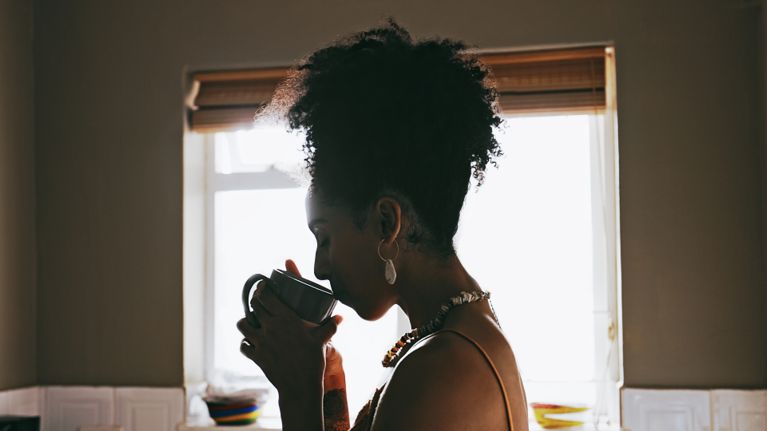 woman drinking coffee