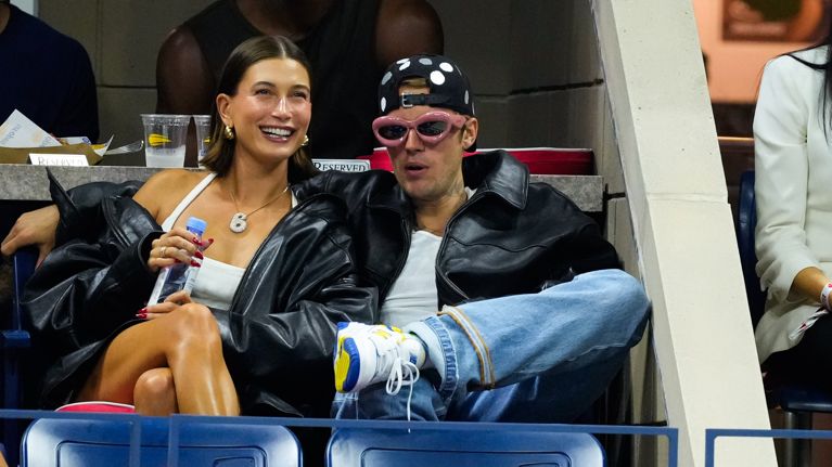 Hailey Bieber and Justin Bieber are seen at the 2023 US Open Tennis Championships on September 1, 2023 in New York City. 