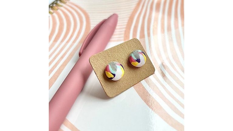 Small round polymer clay earrings 