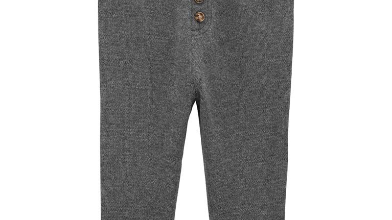 A pair of dark grey leggings for babies.