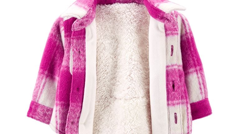 A pink and white shacket for babies.