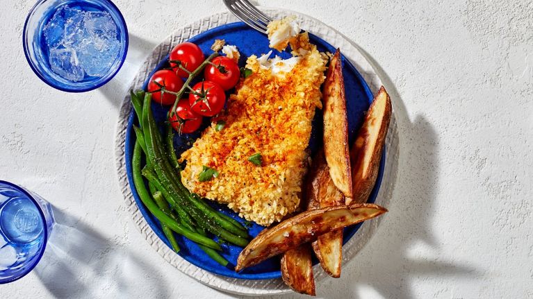 Seafood swap series: Potato chip-crusted halibut and chips