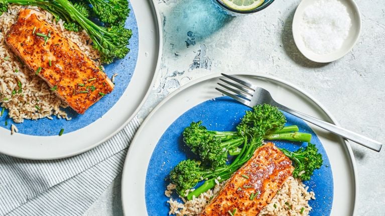 Seafood swap series: Maple mustard glazed sheet pan salmon