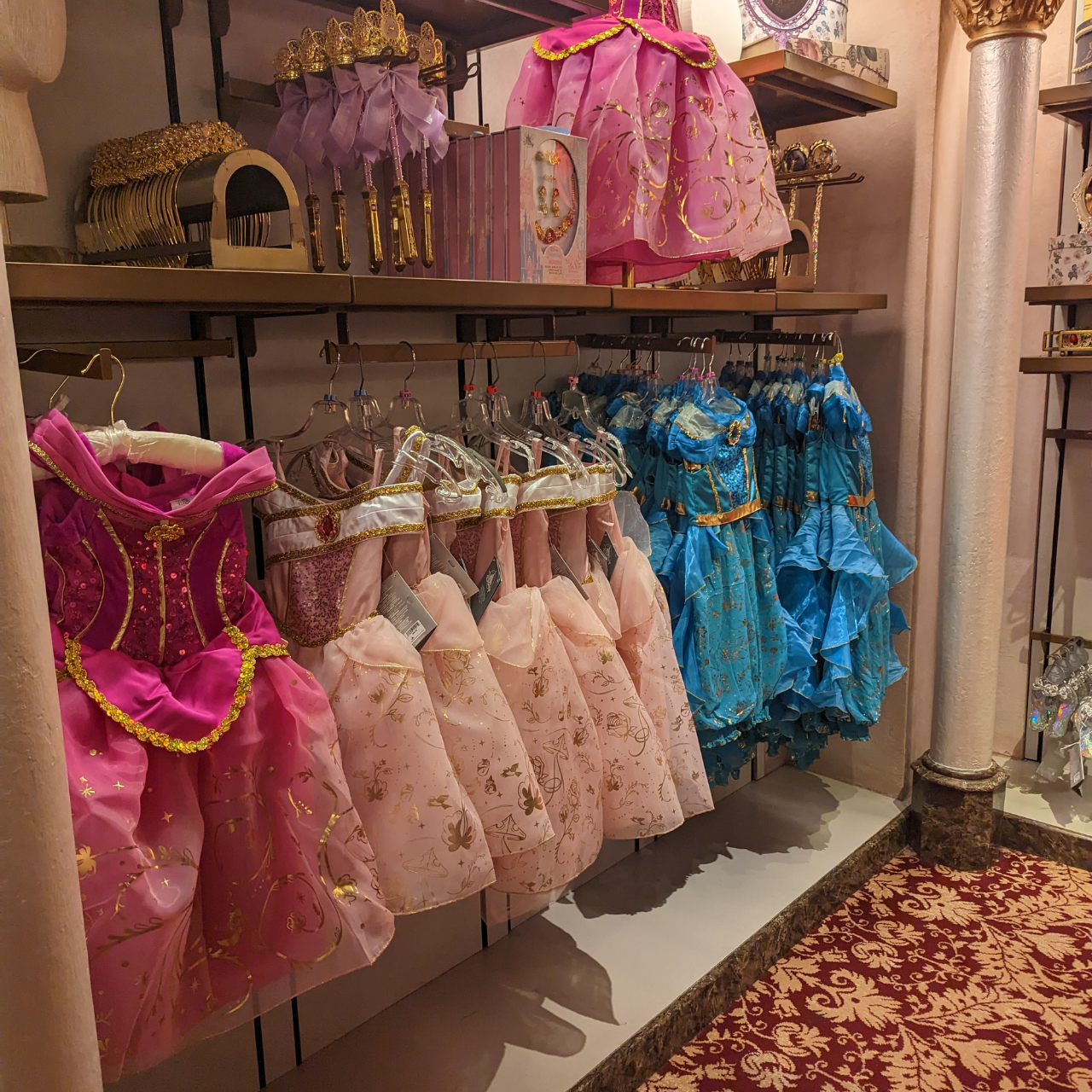 photo of the princess dresses at the bibbidi bobbidi boutique