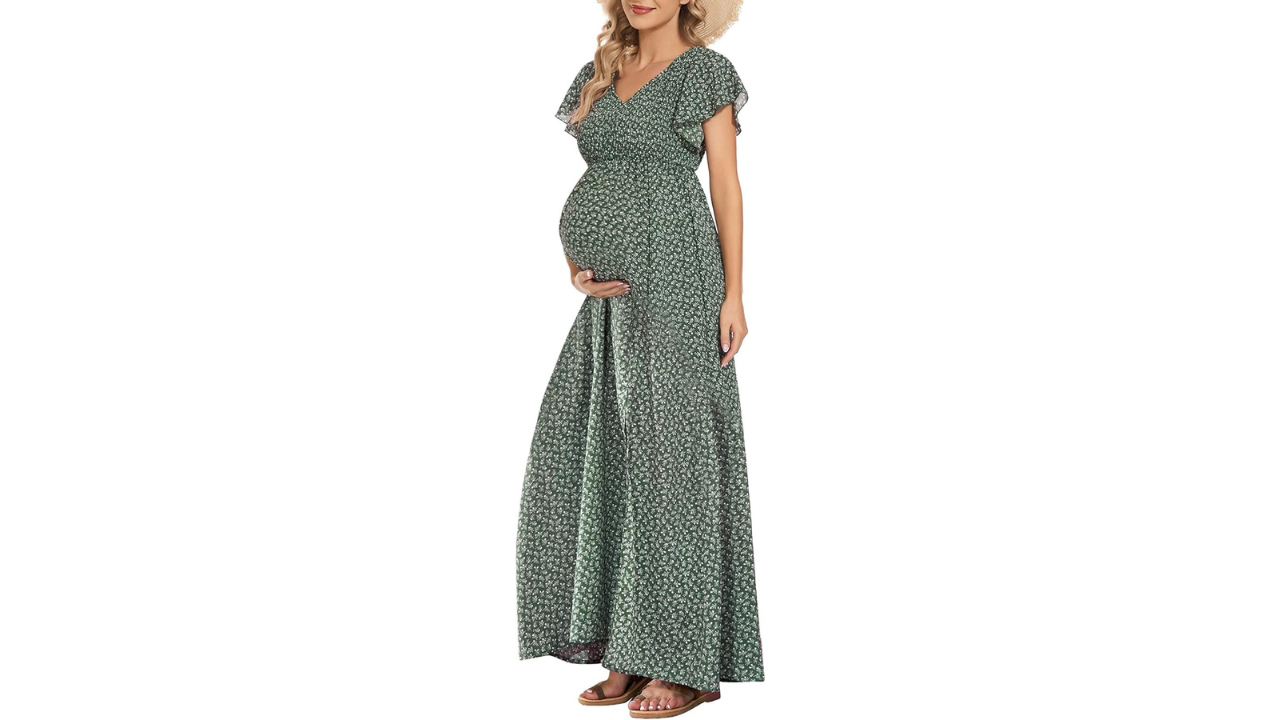 guruixu V Neck Floral Maternity Dress, best maternity boho dresses