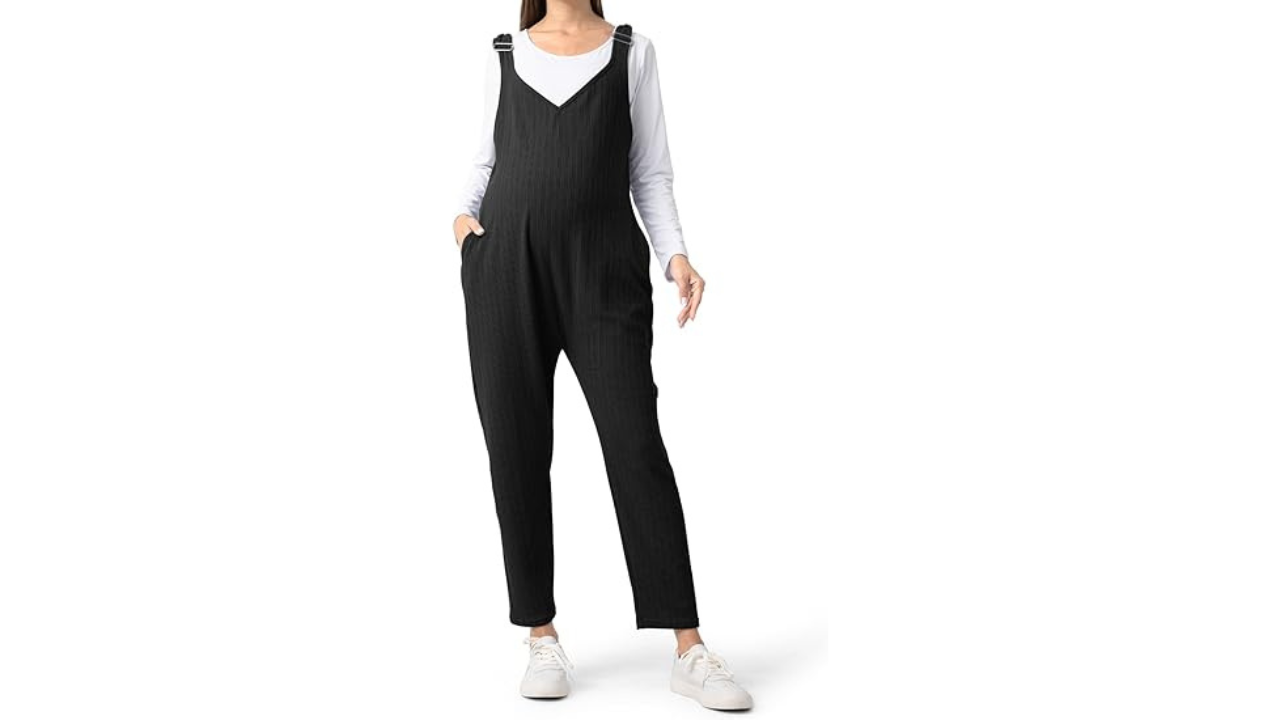amazon ribbed knit maternity overalls, best maternity overalls