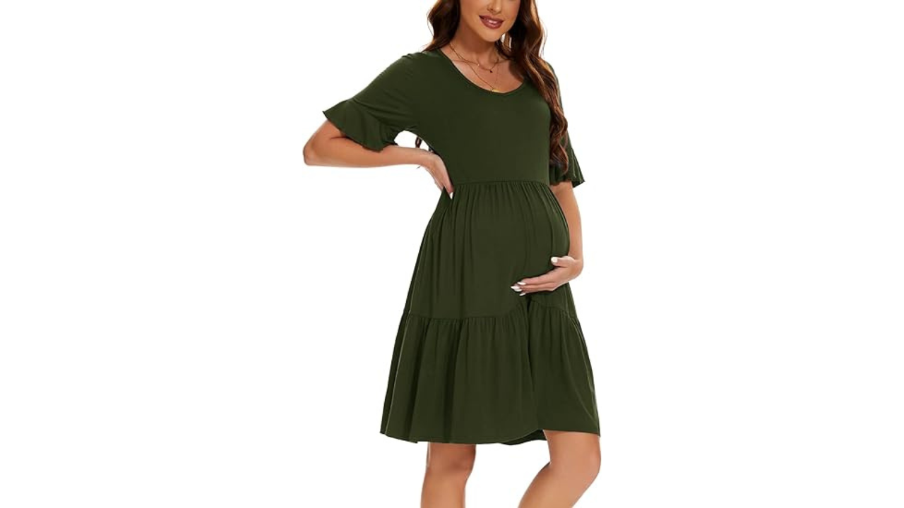Smallshow Women's Maternity Dress Ruffle, best maternity boho dresses