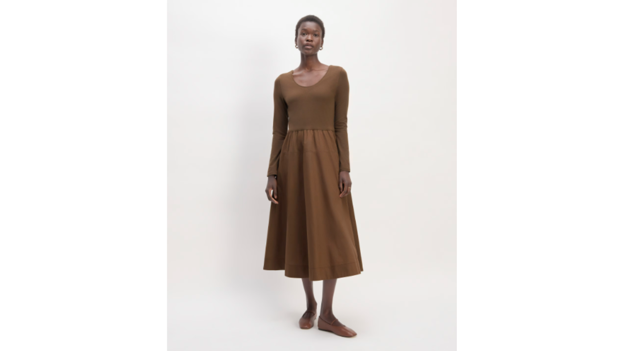 everlane the long sleeve riviera dress, best maternity formal dresses for every occasion 