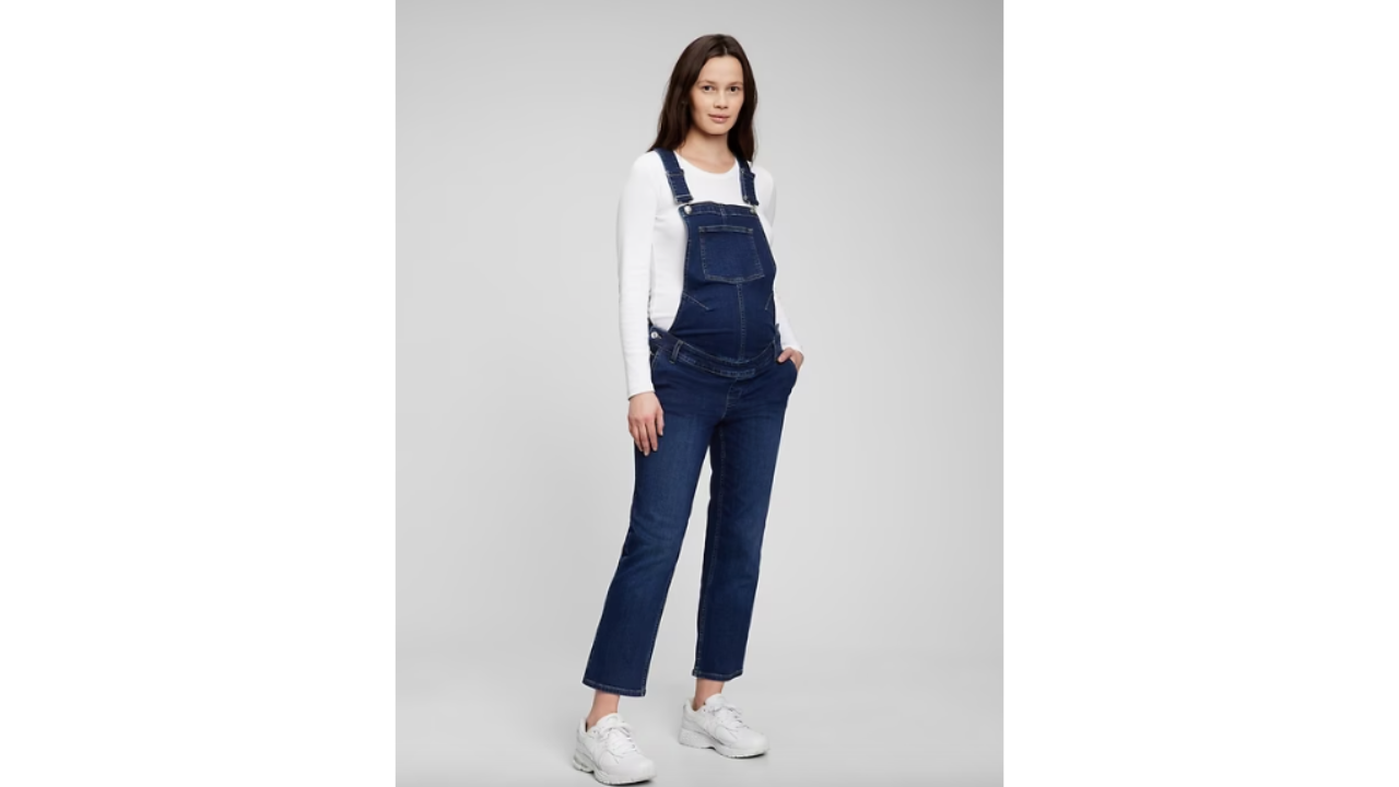 gap maternity denim overalls, best maternity overalls