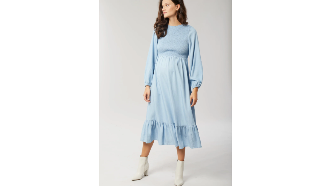 ingrid and isabel meadow chambray dress, best maternity formal dresses for every occasion 