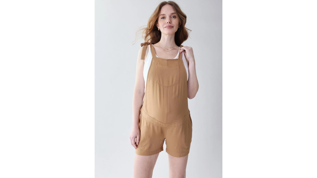 ingrid and isabel woven shortall overalls, best maternity overalls