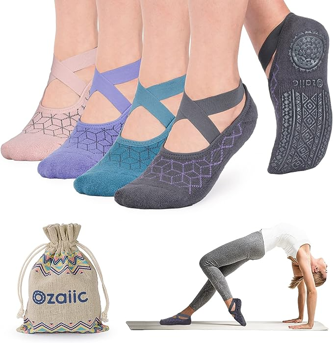 Ozaiic Yoga Socks for Women Non-Slip Grips are some of the best products for low-impact postpartum workouts