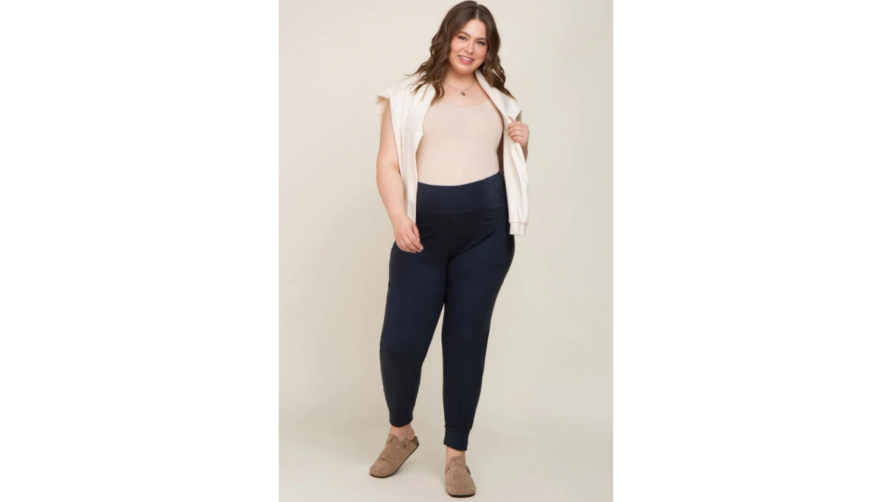 pink blush plus size maternity joggers, best maternity joggers