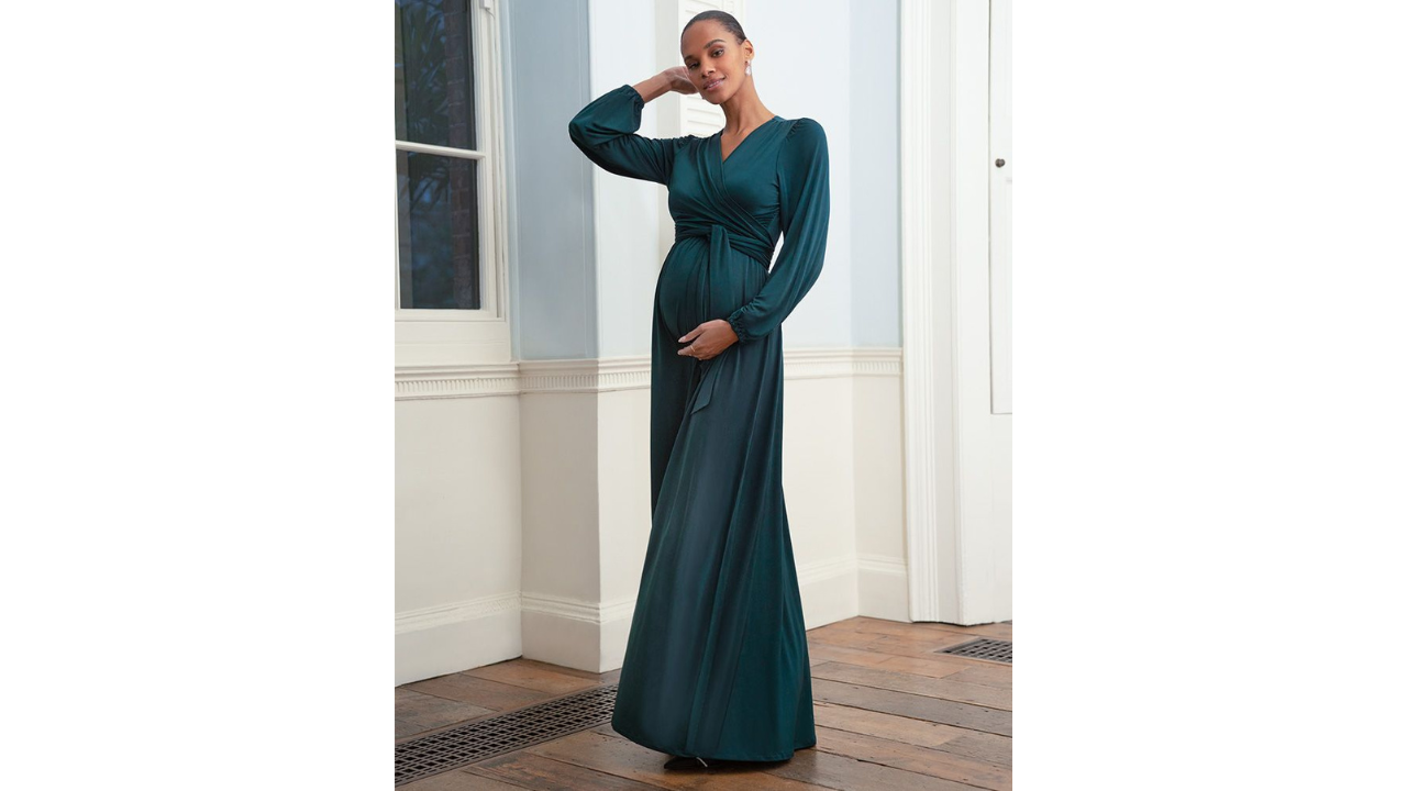 seraphine forest green maternity and nursing maxi dress, best maternity formal dresses for every occasion 